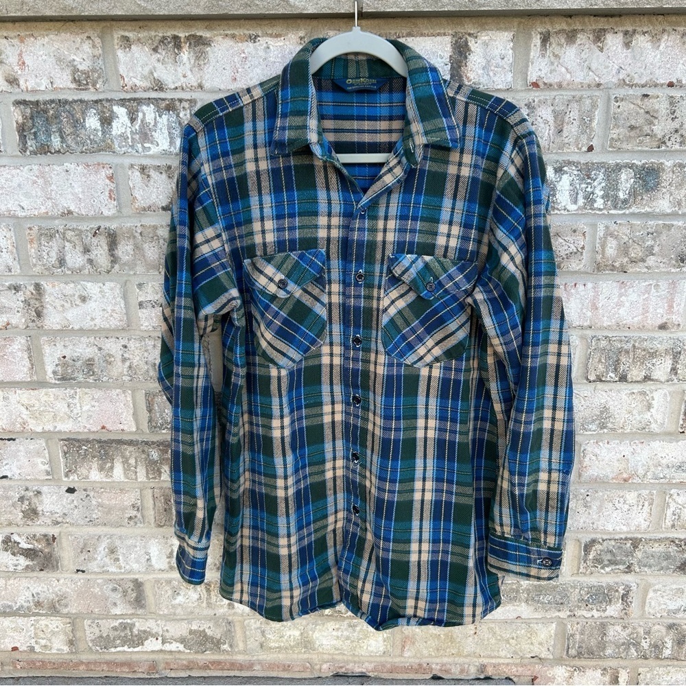 OshKosh B'gosh Blue and Tan Plaid Button Down Shirt